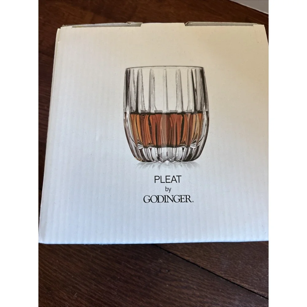 GODINGER CLEAR PLEAT DOUBLE OLD FASHIONED CRYSTAL TUMBLER 11 OZ 3.75
